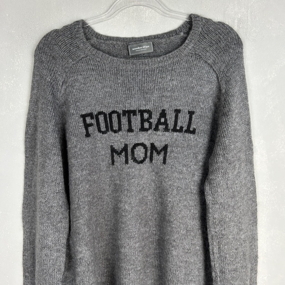 Wooden Ships size M/L sweater jumper FOOTBALL MOM graphic gray mohair wool - Picture 3 of 10